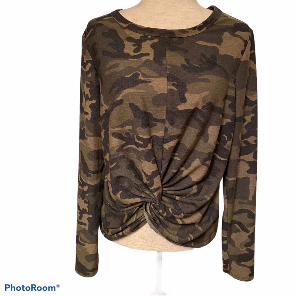 DREW TOP SWEATSHIRT GRAY GREEN CAMOUFLAGE LONG SLEEVE Size LARGE